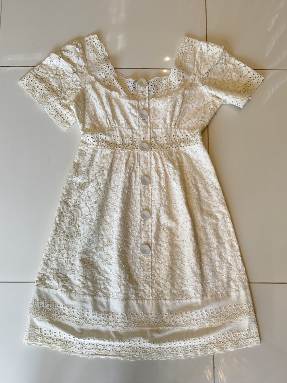 Vintage Alberto Makali White Lace Button Front Dress Cottagecore Size 8